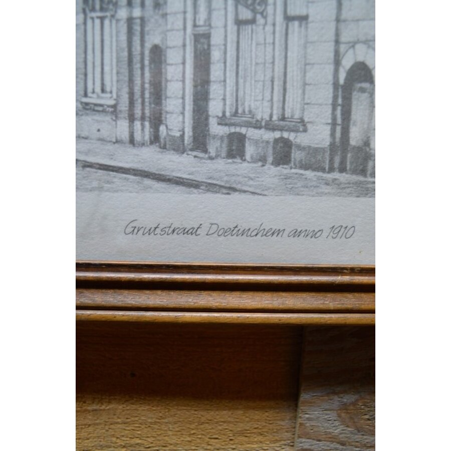 Ingelijste litho Grutstraat Doetinchem 1910 eiken lijst-2