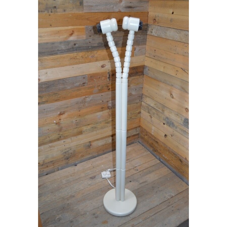 Vintage staande vloerlamp jaren 70 van beukenhout met beweegbare lampen-6