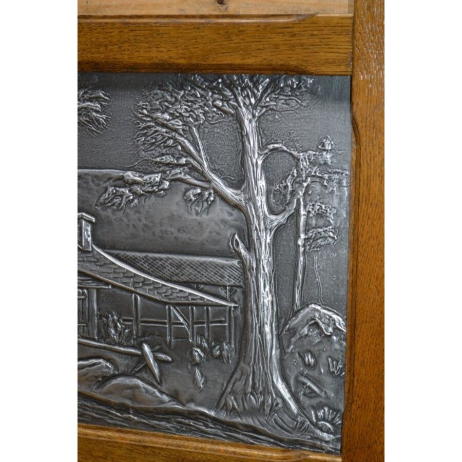 Eiken lijst met een bewerkte aluminium plaat landschap-6