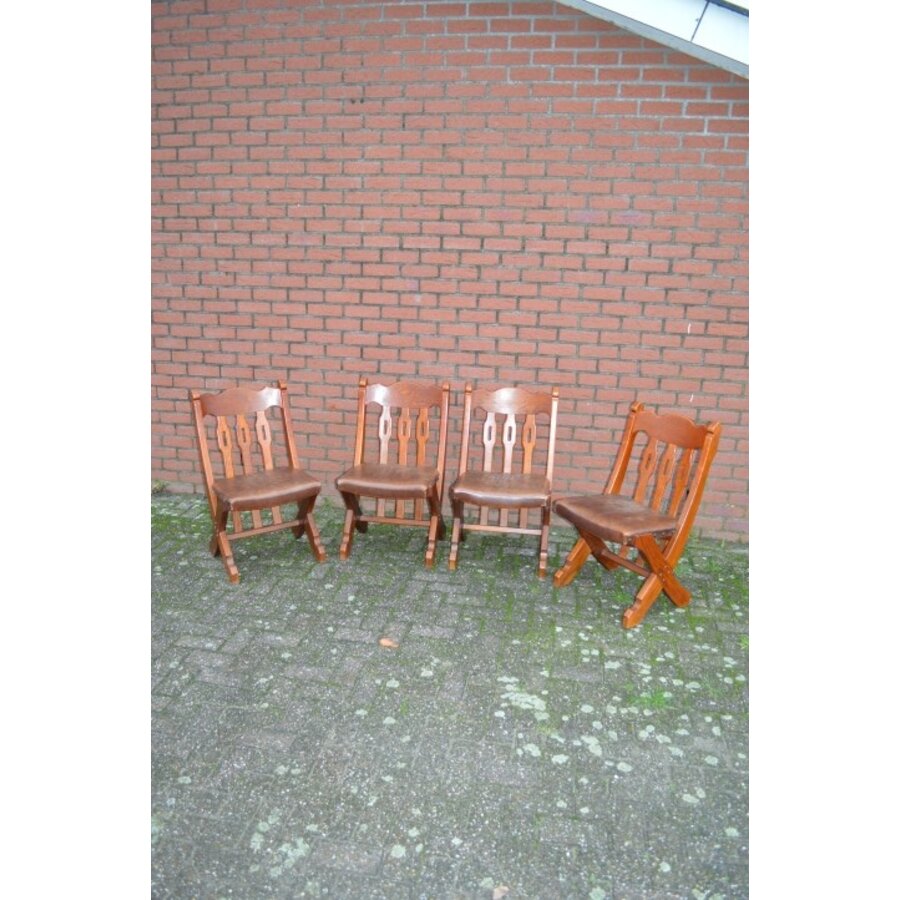 Robuuste eiken stoelen met leder bekleed 4 stuks-1