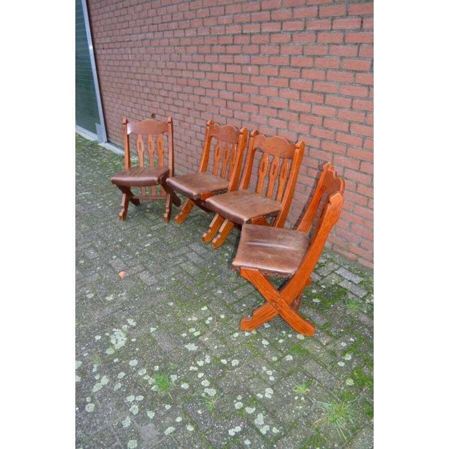 Robuuste eiken stoelen met leder bekleed 4 stuks-3