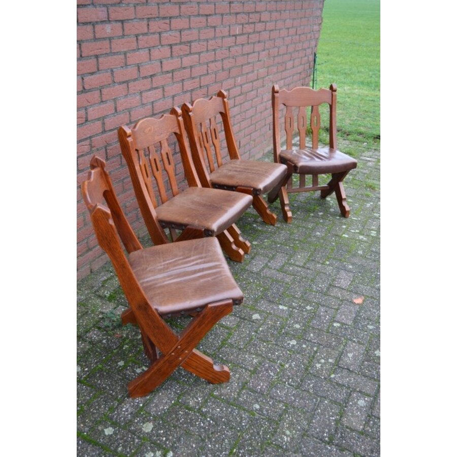 Robuuste eiken stoelen met leder bekleed 4 stuks-4