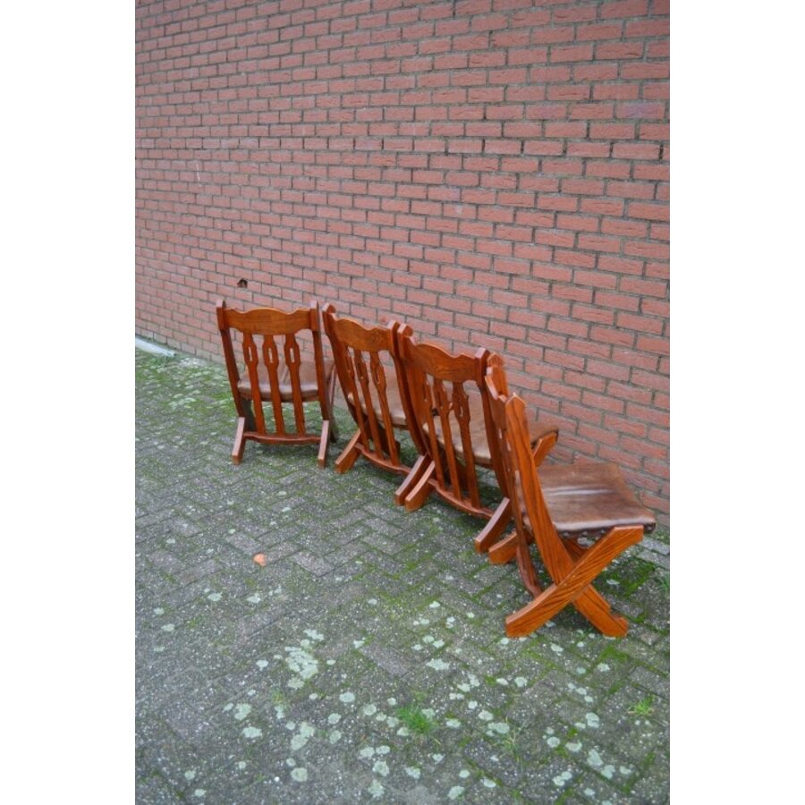 Robuuste eiken stoelen met leder bekleed 4 stuks-8