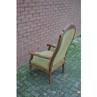 thumb-Antieke eiken armfauteuil met groene stoffering-7