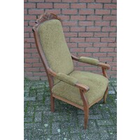 thumb-Antieke eiken armfauteuil met groene stoffering-8