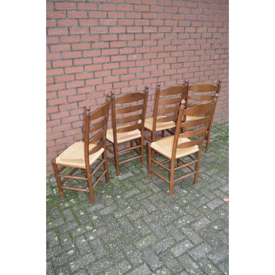 Eiken knopstoelen met biezen zitting 5 stuks-6