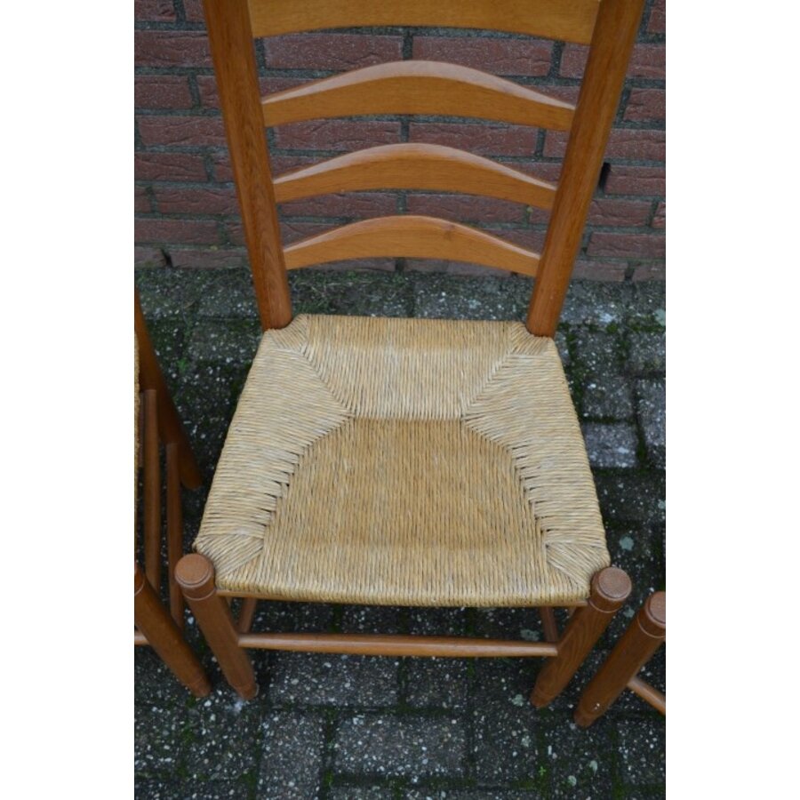 Eiken Kerkknopstoelen met biezen mat-5