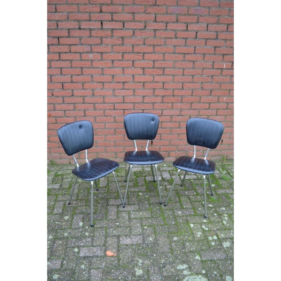 Twee Retro Soudexvinyl Stoelen Skai Leder Zwart, 3 stuks-1