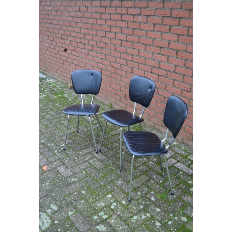 Twee Retro Soudexvinyl Stoelen Skai Leder Zwart, 3 stuks-2