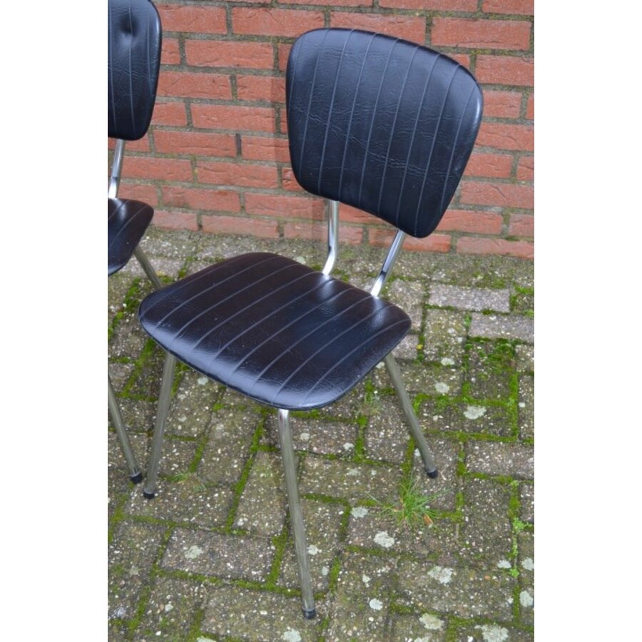 Twee Retro Soudexvinyl Stoelen Skai Leder Zwart, 3 stuks-3