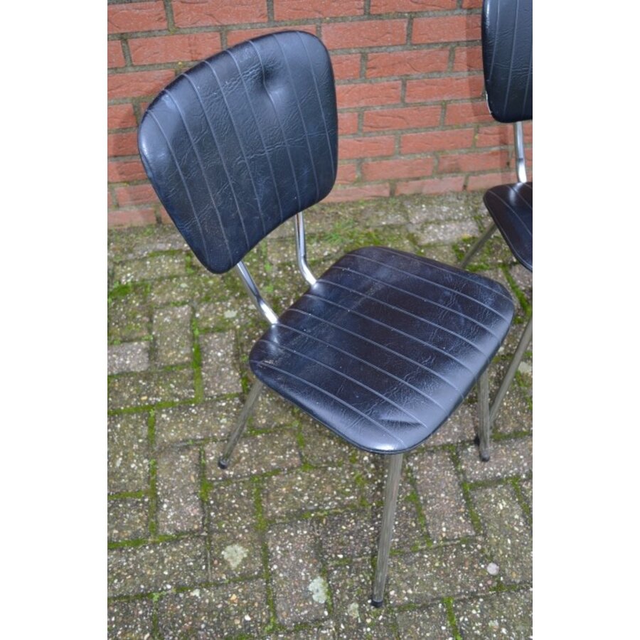 Twee Retro Soudexvinyl Stoelen Skai Leder Zwart, 3 stuks-4