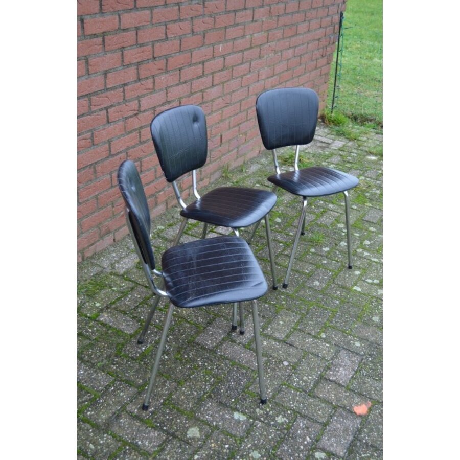 Twee Retro Soudexvinyl Stoelen Skai Leder Zwart, 3 stuks-5