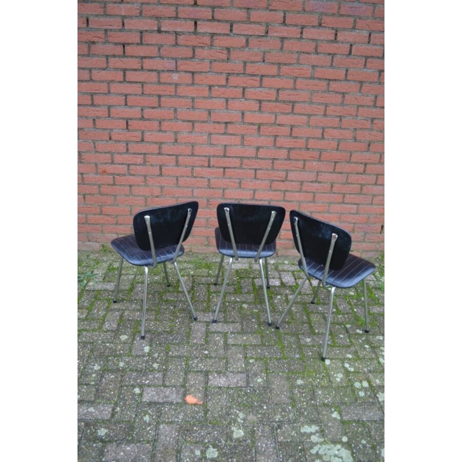 Twee Retro Soudexvinyl Stoelen Skai Leder Zwart, 3 stuks-6