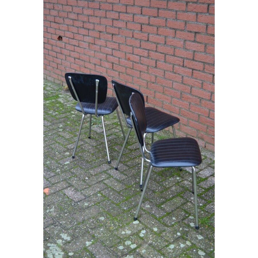 Twee Retro Soudexvinyl Stoelen Skai Leder Zwart, 3 stuks-7