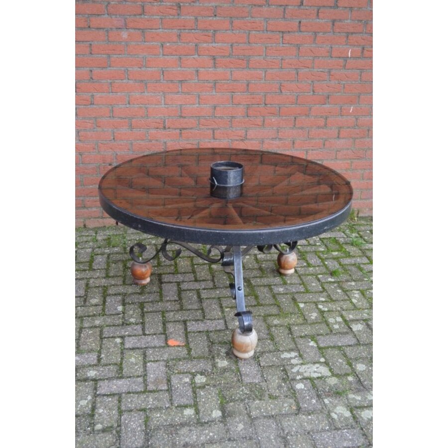 Karrewiel eettafel met glazen blad-1