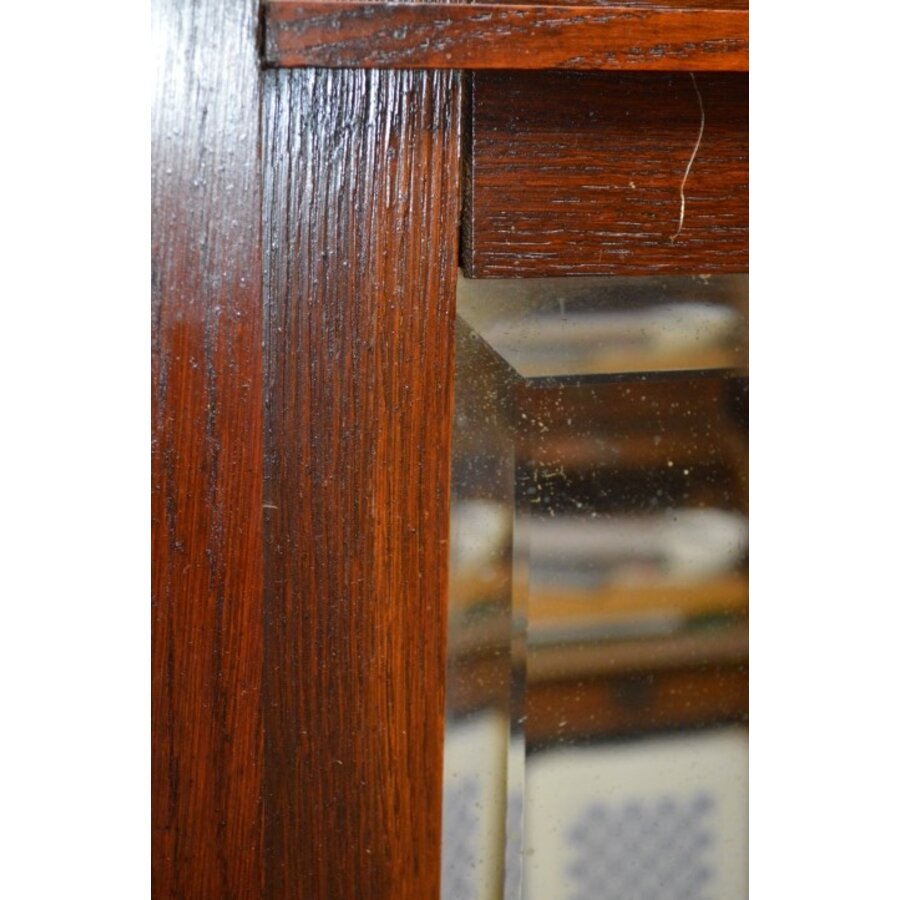 Antieke eiken lijst met facet geslepen spiegel-3