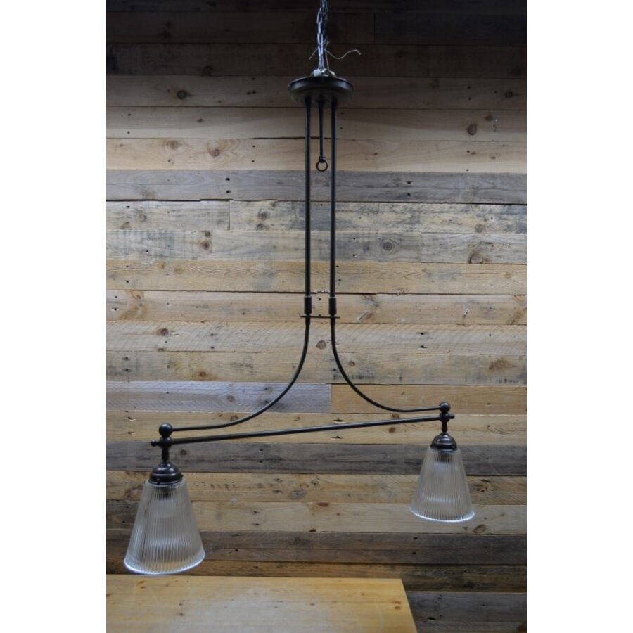 Hanglamp met 2 glazen kappen en verstelbaar-2