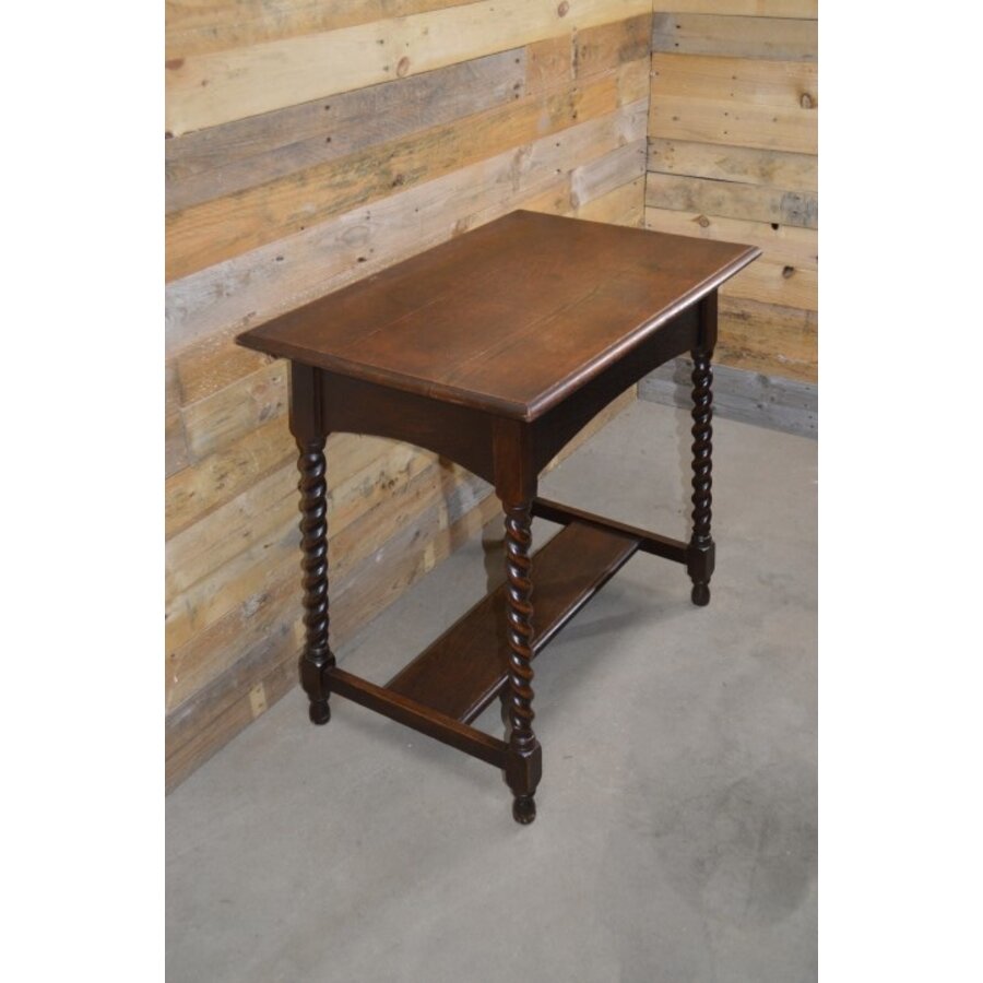 Antiek eiken tafeltje met gedraaide poten sidetable-3