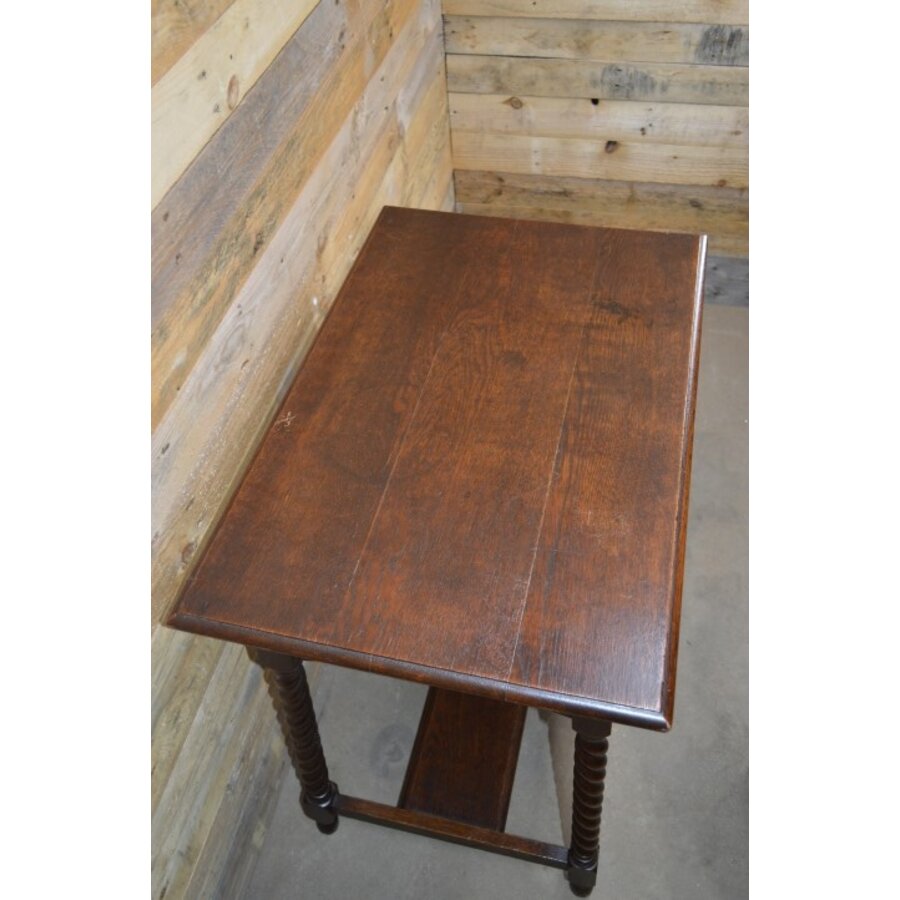 Antiek eiken tafeltje met gedraaide poten sidetable-5
