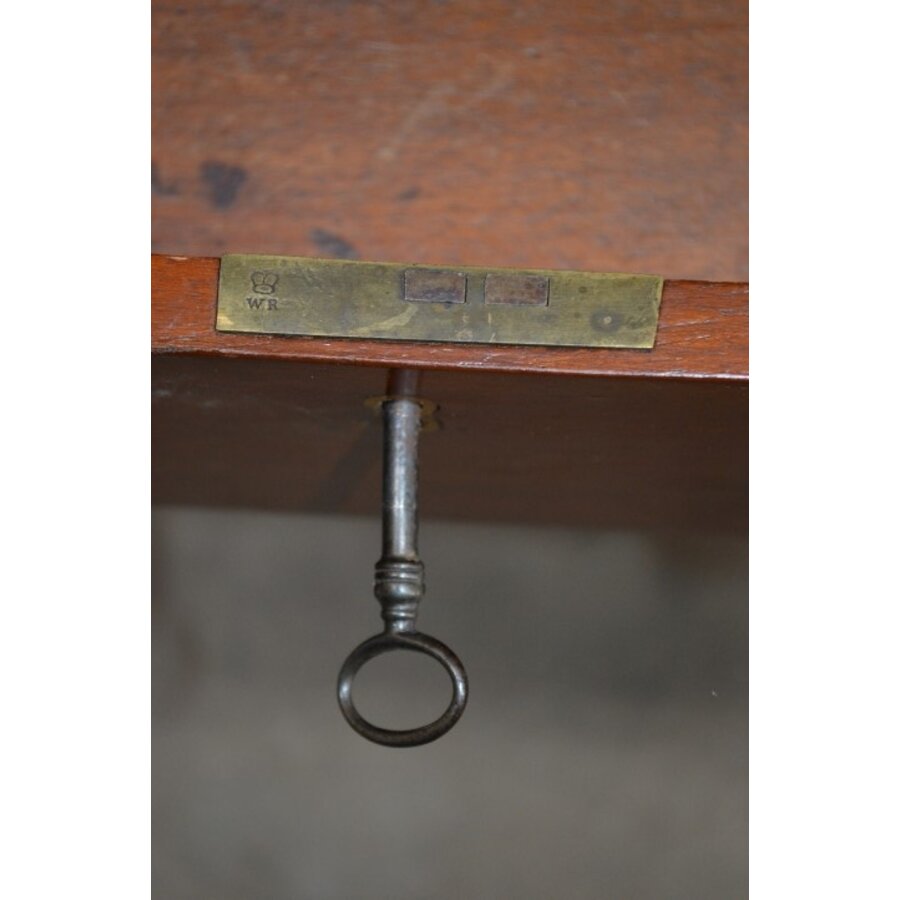 Antiek Engels mahonie schaaktafeltje op wieltjes met lade-4