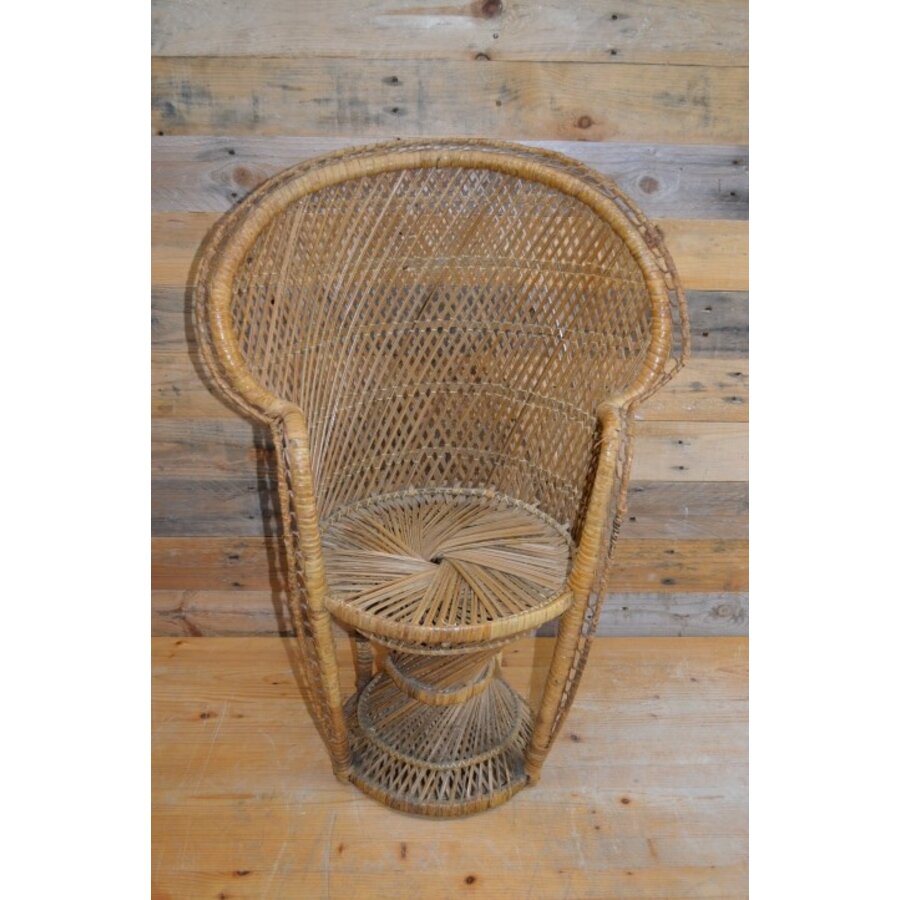 Vintage pauwenstoel Emmanuelle met porseleinen pop rotan-9