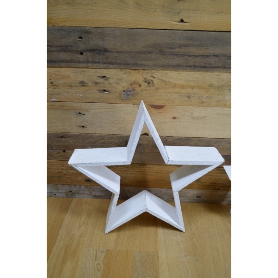 Set van 2 houten sterren wit hang- en staand decoratie-2