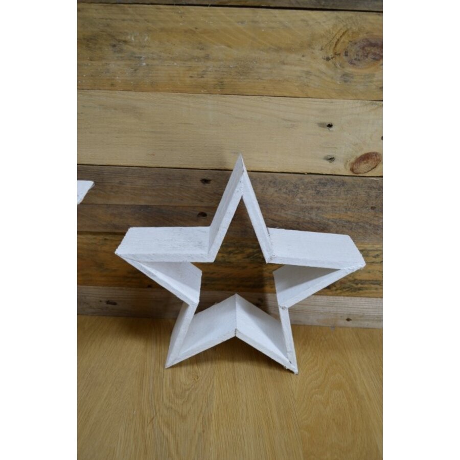 Set van 2 houten sterren wit hang- en staand decoratie-3