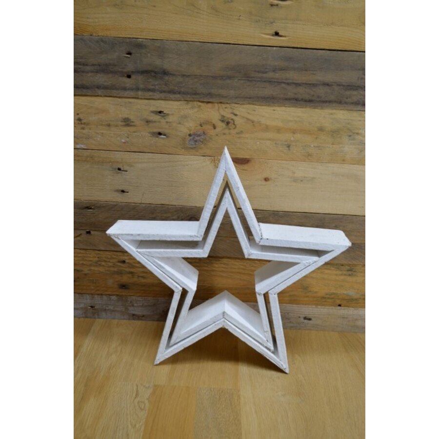 Set van 2 houten sterren wit hang- en staand decoratie-4