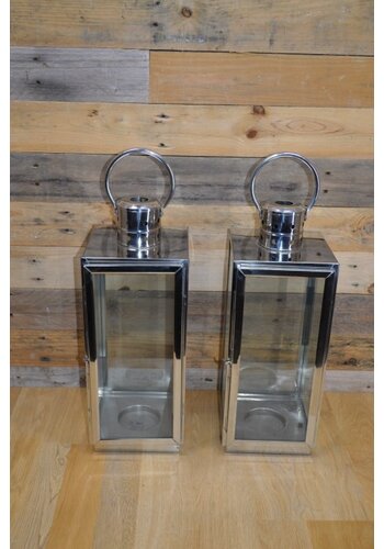 Windlichten van RVS met glas set van 2 