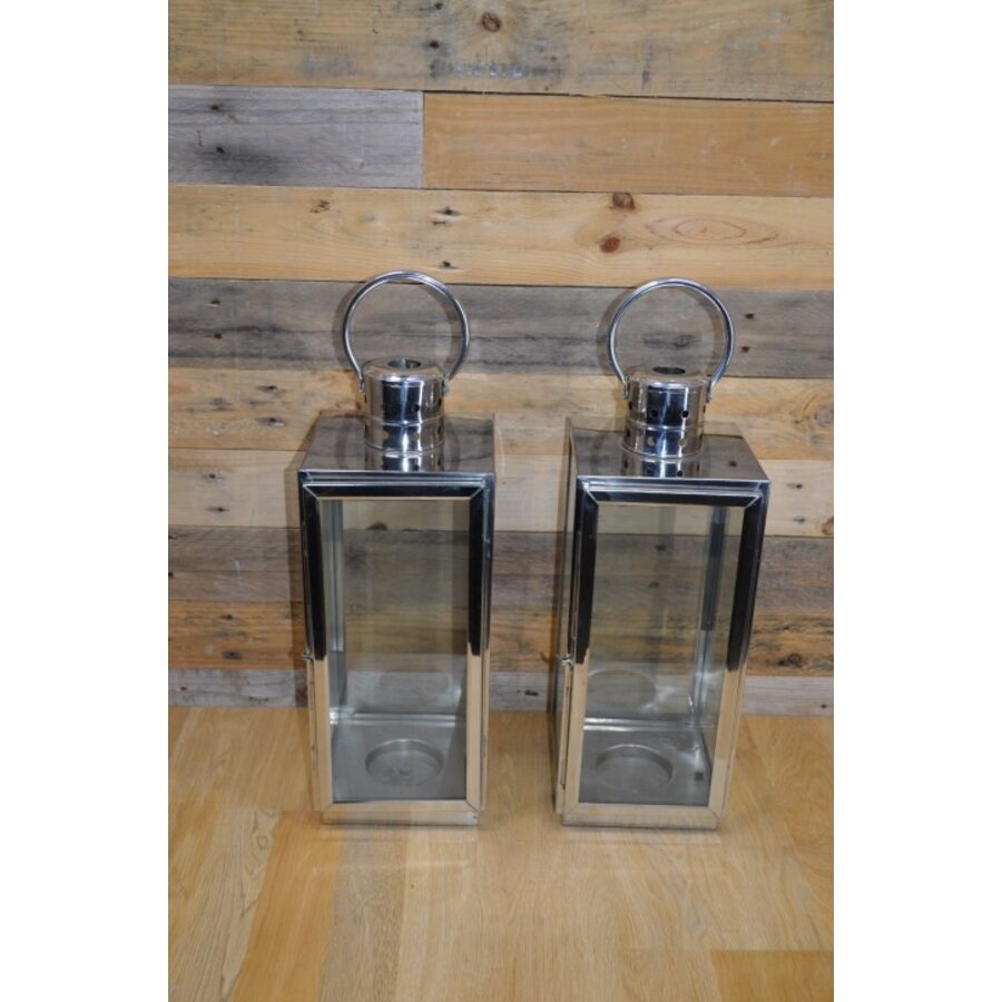 Windlichten van RVS met glas set van 2-1