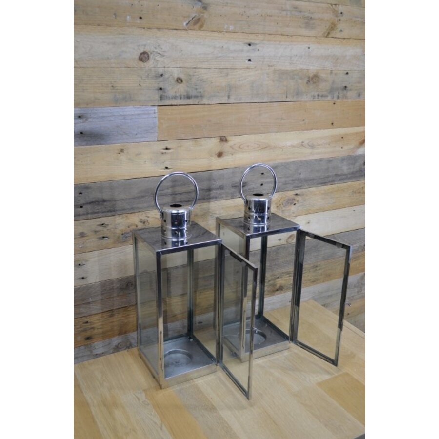 Windlichten van RVS met glas set van 2-2