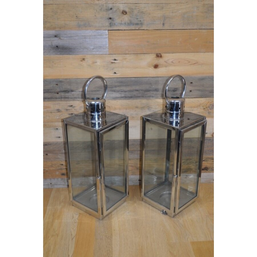 Windlichten van RVS met glas set van 2-3