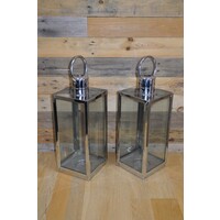 thumb-Windlichten van RVS met glas set van 2-4