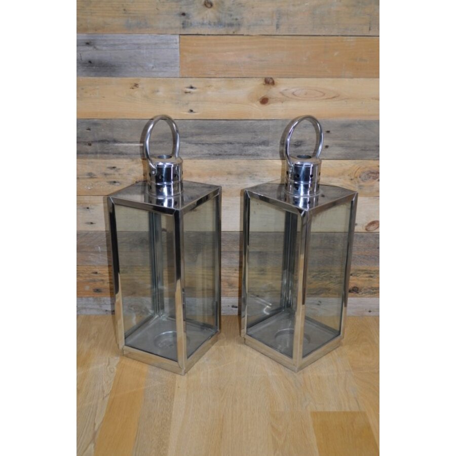 Windlichten van RVS met glas set van 2-4