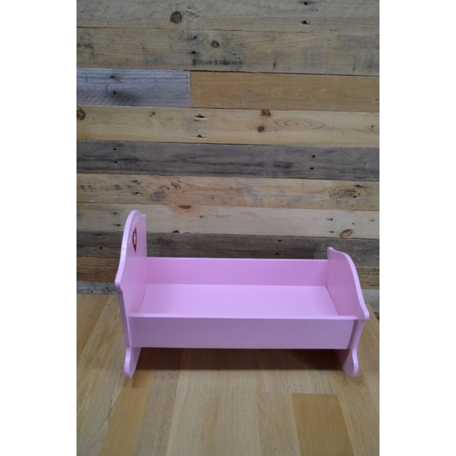 Vintage roze poppenbedje houten wiegje decoratief-2