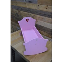 thumb-Vintage roze poppenbedje houten wiegje decoratief-1