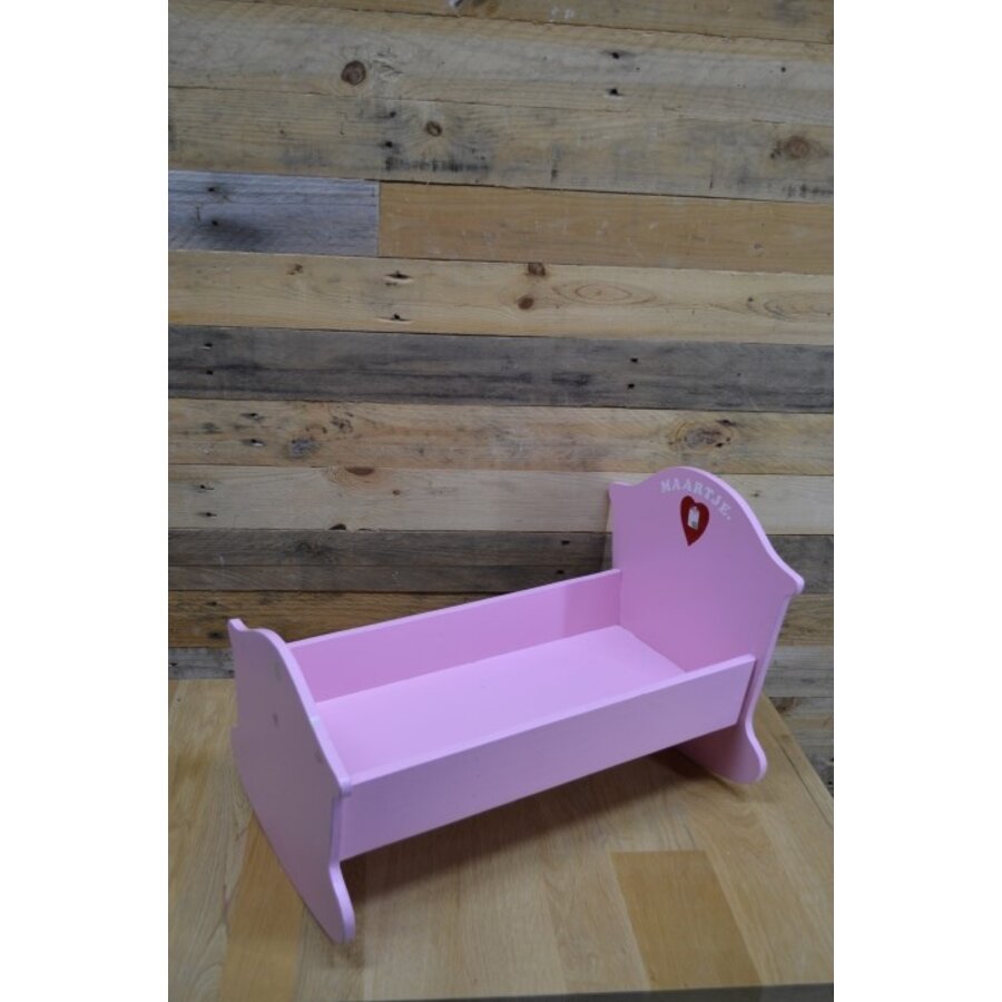 Vintage roze poppenbedje houten wiegje decoratief-4