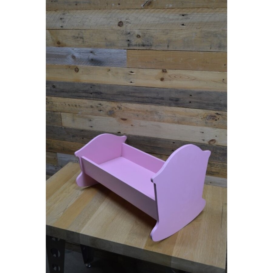 Vintage roze poppenbedje houten wiegje decoratief-5