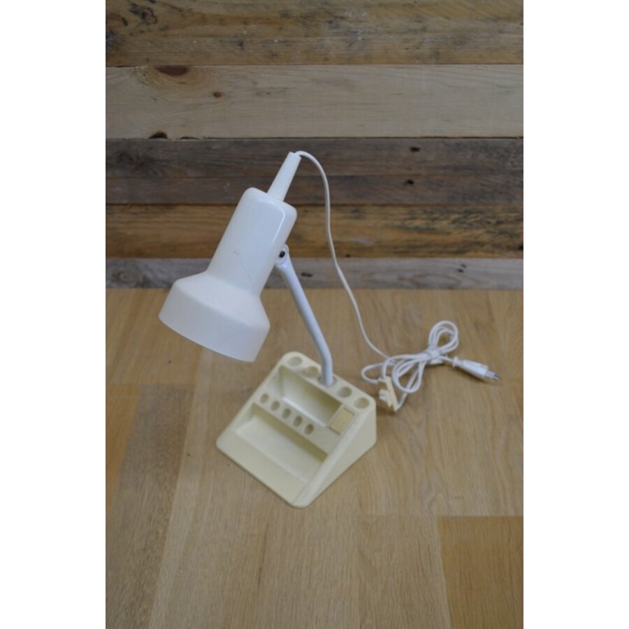 Vintage Space Age bureaulamp zwanenhals met pennenhouder-1