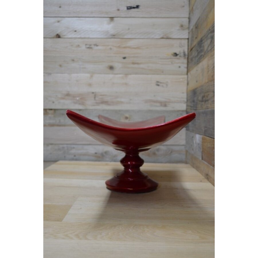 Japanse design schaal op poot rood metallic fruitschaal-3