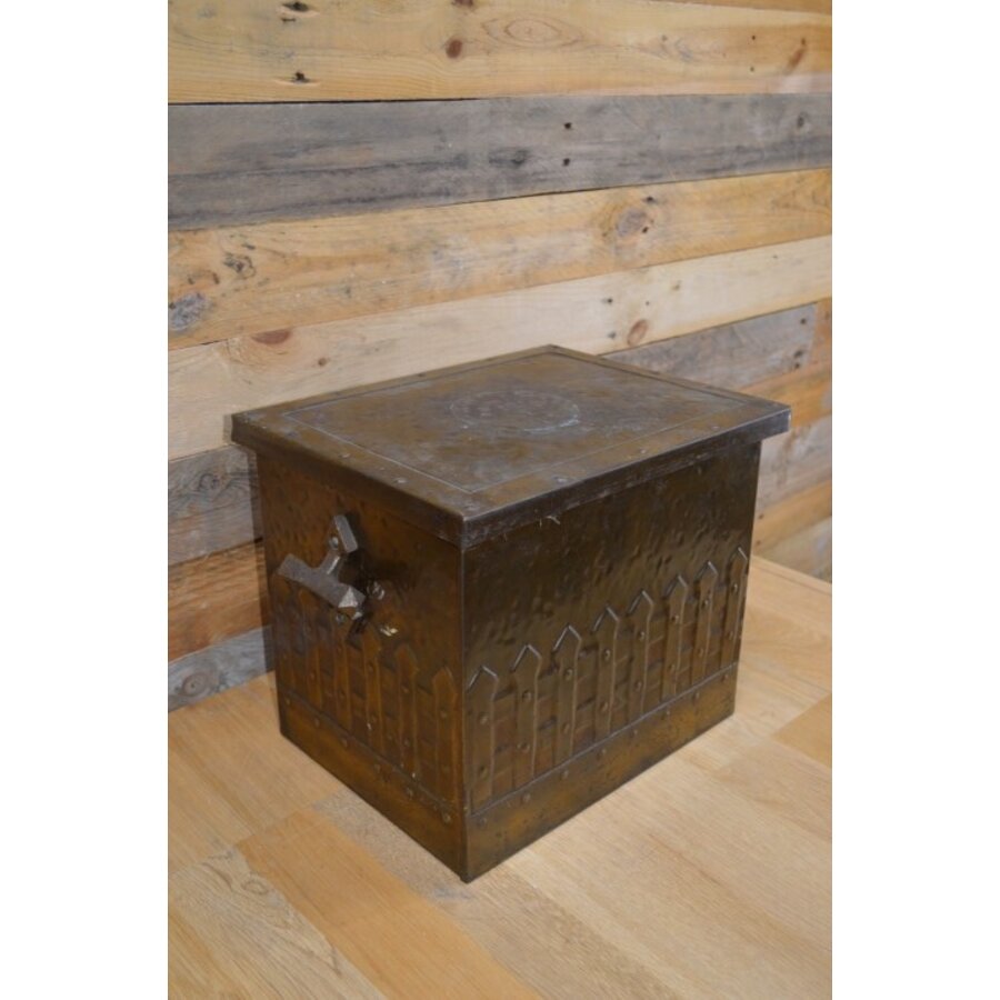 Antieke koperen kolentrommel ca 1900 Arts and Crafts-4