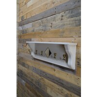 thumb-Creme kleurige grenen wandkapstok met hoedenplank en 4 dubbele haken-1