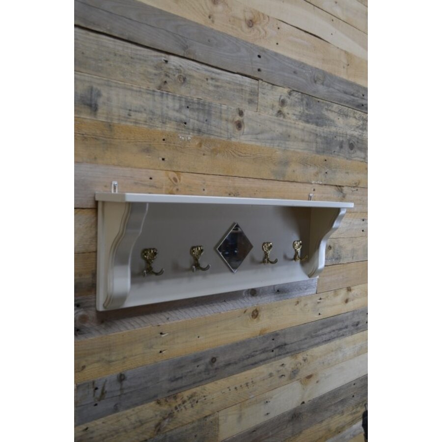 Wandkapstok grenen hout in creme kleur-3