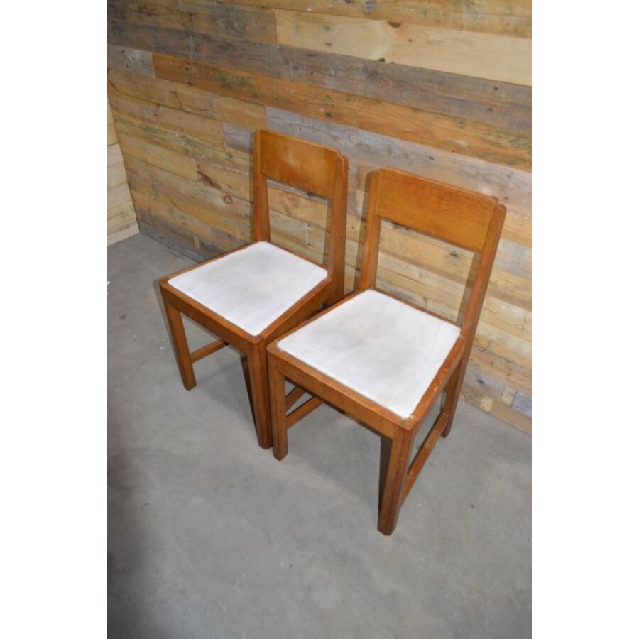 Art Deco eetkamerstoelen set van 2 hout met witte zitting ca. 1930-1