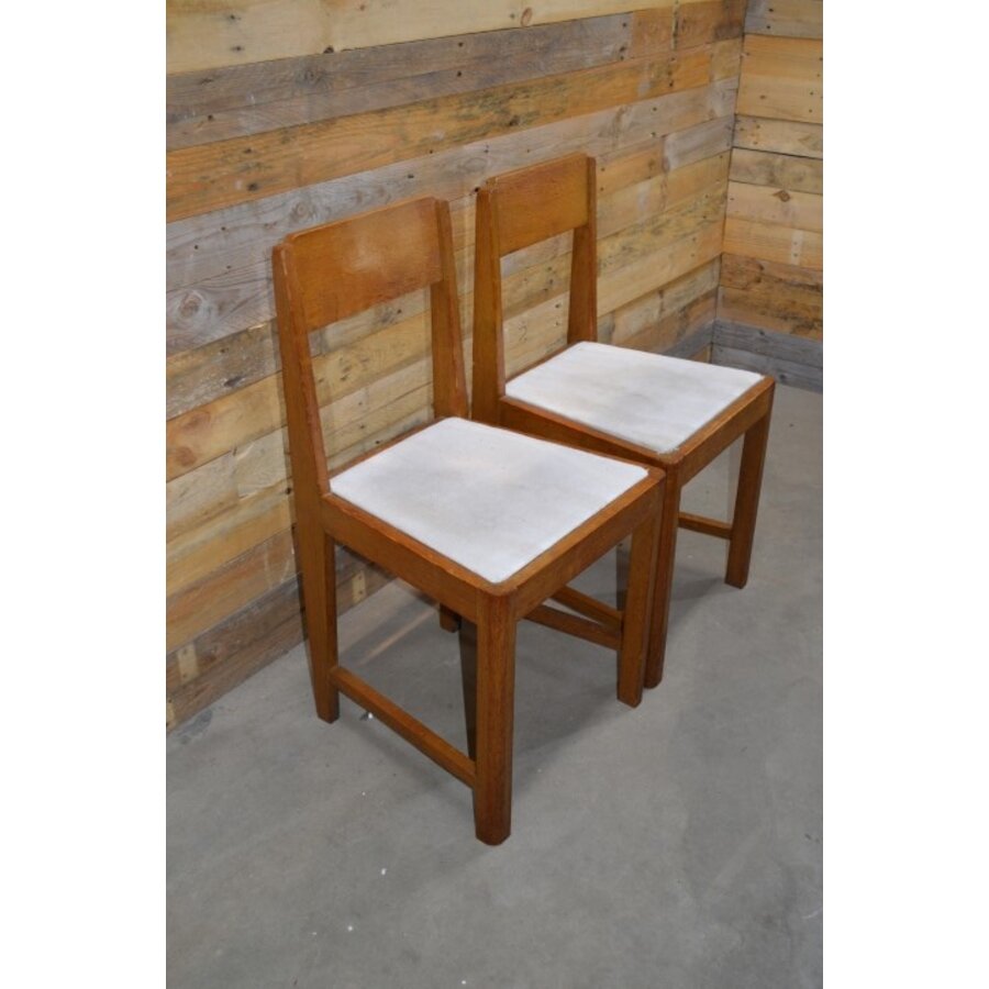 Art Deco eetkamerstoelen set van 2 hout met witte zitting ca. 1930-4