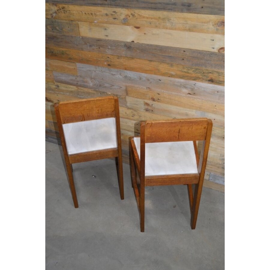 Art Deco eetkamerstoelen set van 2 hout met witte zitting ca. 1930-6