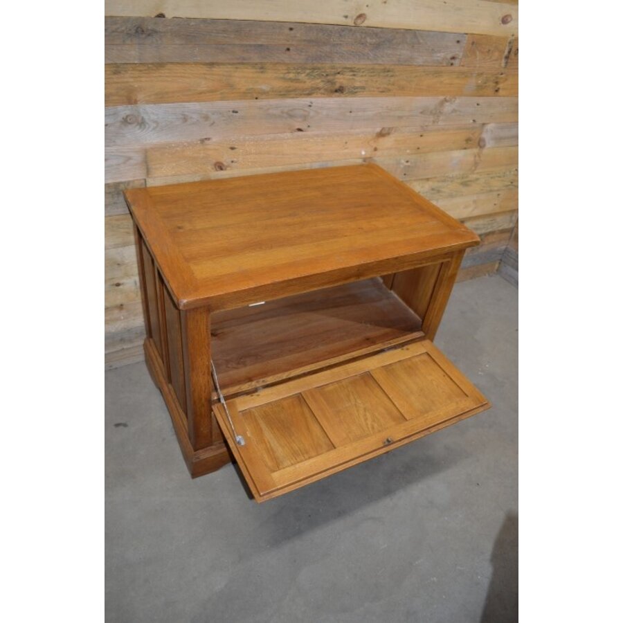 Massiek eiken kastje blank  met klep en laden-4