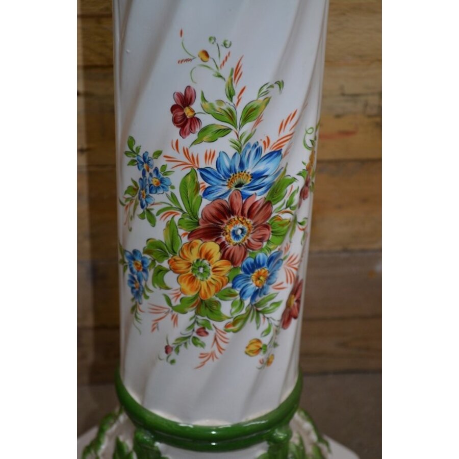 Porseleinen piëdestal met bloemenmotief – decoratieve zuil / jardinière-4