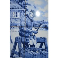 thumb-Klompenmaker op 4 Mosa Holland Delft tegels in eiken lijst – vintage-4