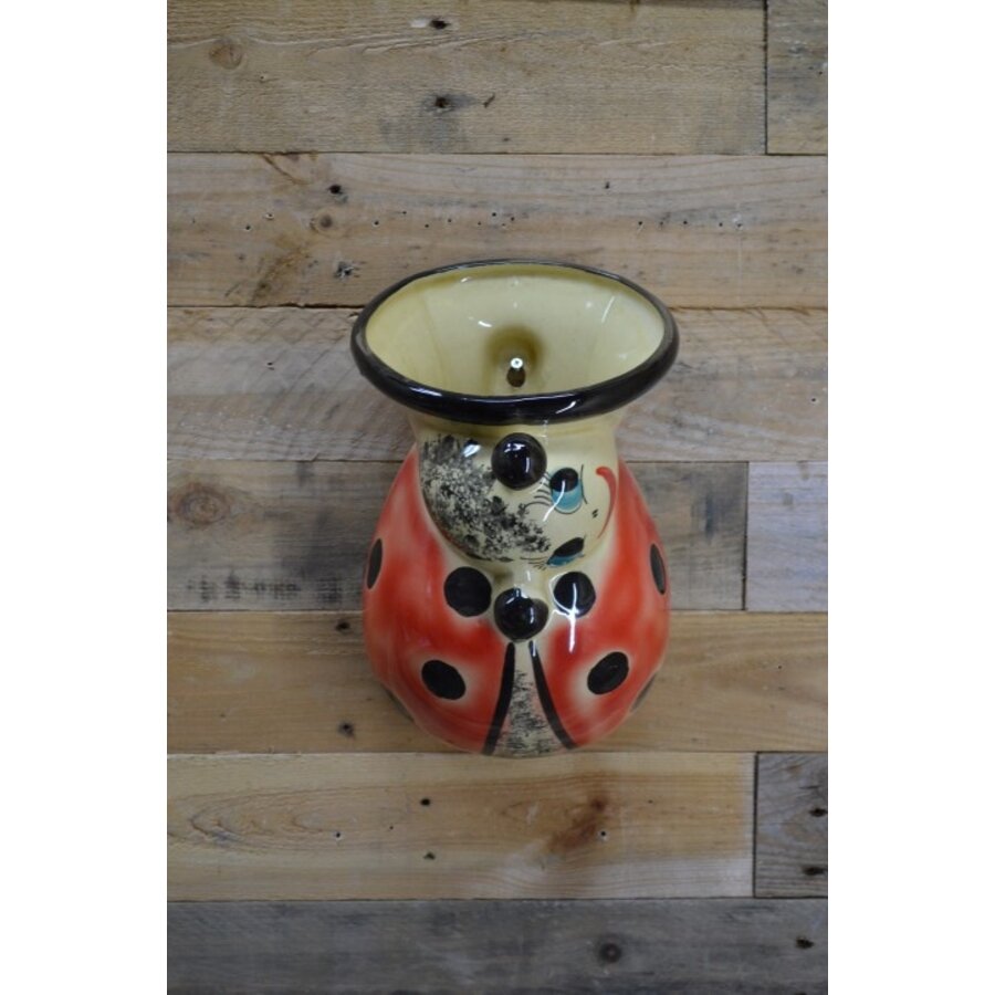 Vintage wand bloempot lieveheersbeestje-2